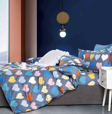 Lenjerie de pat pentru o persoana cu husa elastic pat si 2 fete perna patrata, Galesnjak, bumbac mercerizat, multicolor foto