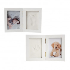 Set 2 x rama foto din lemn pentru poze si amprenta palma sau talpa bebelusi, copii sau mulaj labuta animal de companie, 11.4 x 16 cm si 9.2 x 9.2 cm,