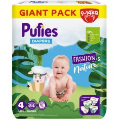 Scutece Pufies Fashion&amp;amp;Nature, Marimea 4 Maxi, 9-14 kg 84 buc,Giant Pack
