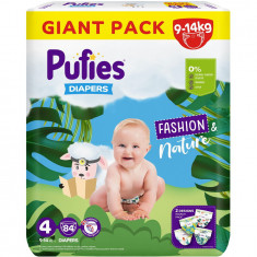 Scutece Pufies Fashion&amp;Nature, Marimea 4 Maxi, 9-14 kg 84 buc,Giant Pack