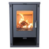 Soba moderna pe lemne VERSO Theia S, 9 kW, din oțel, design modern cu geam termorezistent, negru