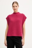 United Colors of Benetton vestă din amestec de l&acirc;nă culoarea roz, cu turtleneck, 1244D10EF