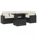 Set mobilier de gradina cu perne, 6 piese, negru, poliratan