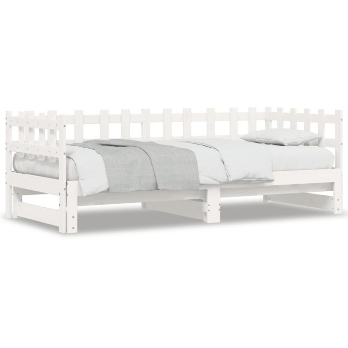 vidaXL Pat de zi extensibil, alb, 2x(80x200) cm, lemn masiv de pin