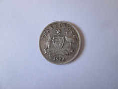 Australia 3 Pence 1934 argint 925,regele George V foto