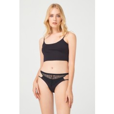 GS1168-1 Chilot tanga din material elastic cu dantela si decupaje pe laterale