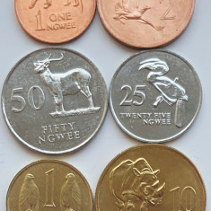 set 6 monede Zambia 1, 2, 25, 50 ngwee, 1, 5 Kwacha 1983 - 1992 UNC - A024