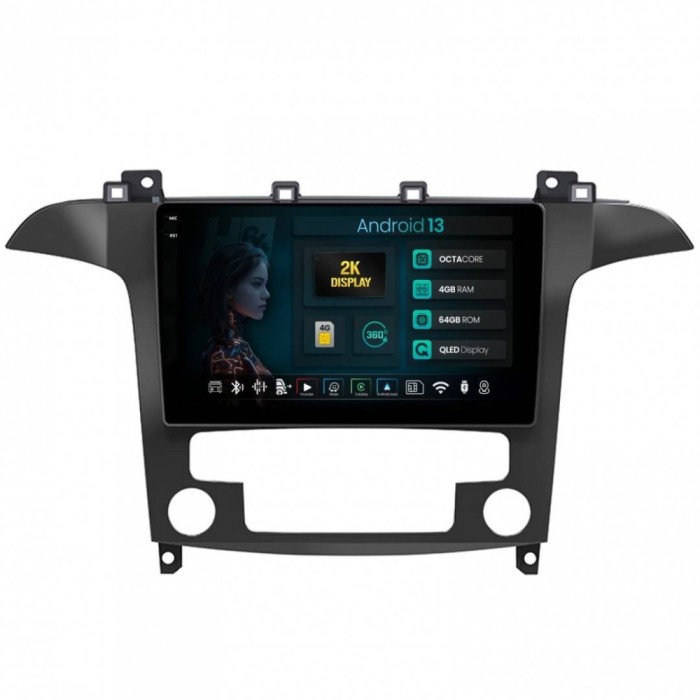Navigatie 2K Ford S-Max Galaxy (2006-2015) 4GB RAM Android 13 Octacore Slot Sim 4G DSP GPS Wi-FI Carplay Android Auto USB Bluetooth Waze Touchscreen 9