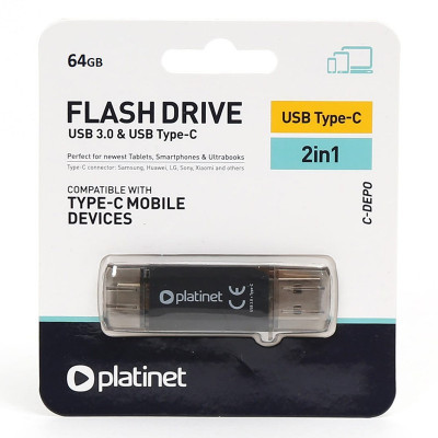Flash Drive USB 3.0 + TYPE C 64GB C-DEPO PLATINET PMFC64S foto