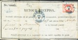 1868 , Lp 24 , RETOUR RECIPISA , francata cu o marca 18 BANI rosu A. DOROHOI 28/9