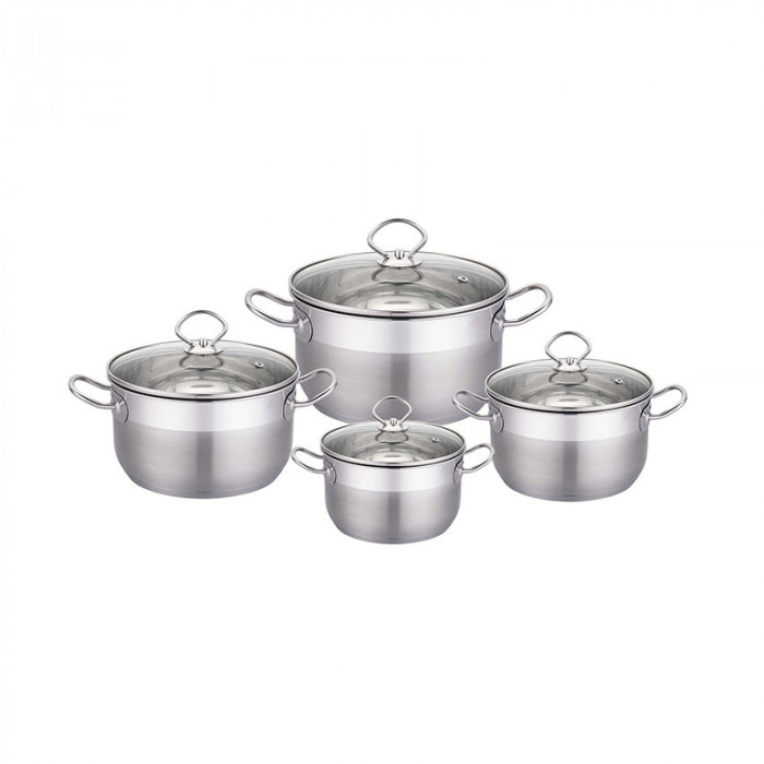 Set oale cu capac, 16-24 cm, 1.7-5.8 l, inox, 8 piese, Argintiu