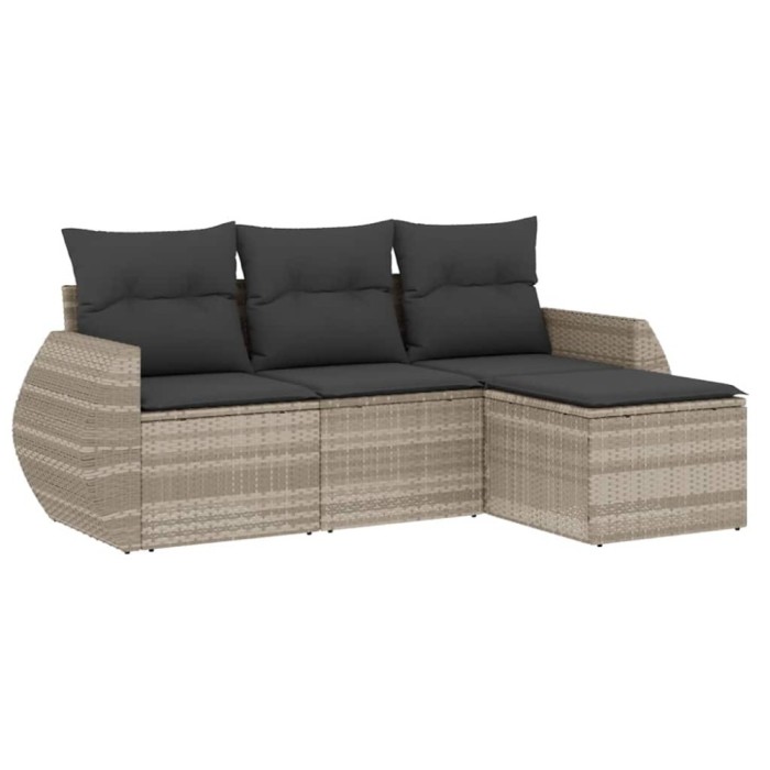 Set canapea de gradina cu perne, 4 piese, gri deschis poliratan