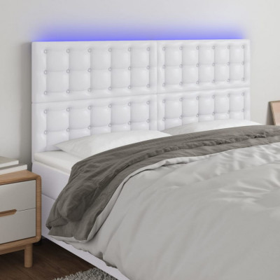 vidaXL Tăblie de pat cu LED, alb, 180x5x118/128 cm, piele ecologică foto