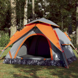 VidaXL Cort camping cupolă 4 persoane, gri/portocaliu, setare rapidă