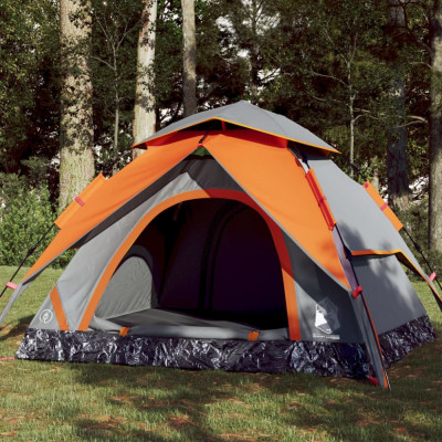 vidaXL Cort camping cupolă 4 persoane, gri/portocaliu, setare rapidă foto