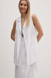 Sisley vestă de in culoarea alb, desfacut, 21I4LJ00L