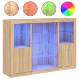 Servanta cu lumini LED, 3 buc., stejar sonoma, lemn prelucrat