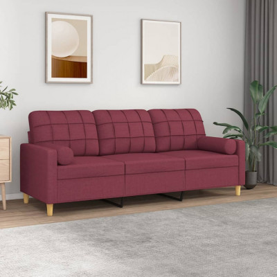 vidaXL Canapea cu 3 locuri cu pernuțe, roșu vin, 180 cm, textil foto