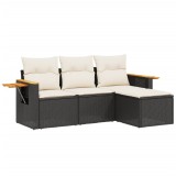 Set mobilier de gradina cu perne, 4 piese, negru, poliratan