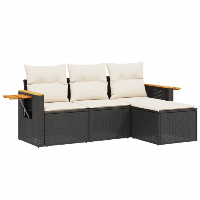Set mobilier de gradina cu perne, 4 piese, negru, poliratan