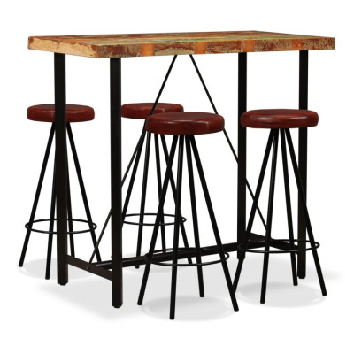 vidaXL Set mobilier bar, 5 piese lemn masiv reciclat și piele naturală foto