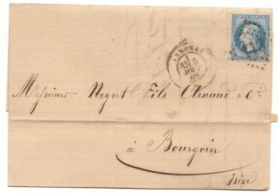 France 1869 Cover + Content Yv.29B Annonay to Bourgoin D.421 foto