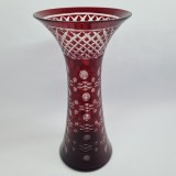 Vaza romaneasca cristal rosu rubin, veche, vintage - 26 cm