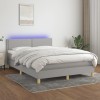 VidaXL Pat cu arcuri, saltea și LED, gri deschis, 140x190 cm, textil 3133629
