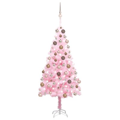 vidaXL Brad Crăciun pre-iluminat cu set globuri, roz, 120 cm, PVC 3077583 foto