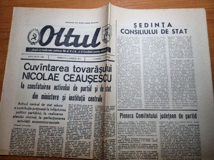 ziarul oltul 13 aprilie 1974-cuvantarea lui ceausescu
