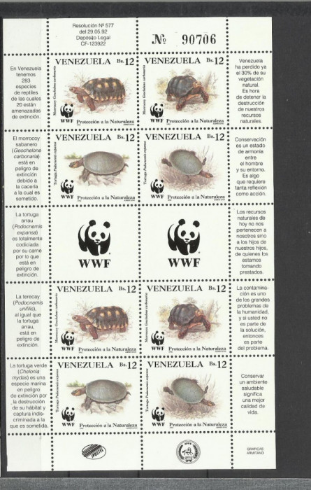 VENEZUELA 1992 WWF FAUNA PROTEJATA TESTOASE