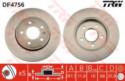 Disc frana AUDI A4 Cabriolet (8H7, B6, 8HE, B7) (2002 - 2009) TRW DF4756 foto