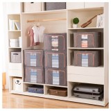 Cutie de Depozitare Pliabila, Flippy, 24 L, din Bumbac si In, 40x30x20 cm, 2 Ferestre, Frontala si Laterala, 2 Usi de Acces cu Fermoar Bidirectional,