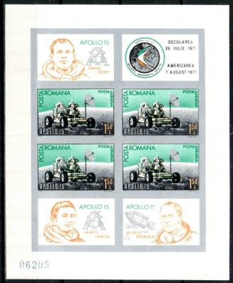 Romania 1971, LP 772 b, Apollo15, bloc nedantelat, MNH! RAR!!! foto