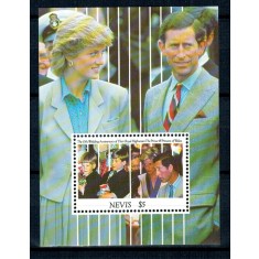 Nevis 1991 - Charles&amp;amp;Diana, aniv. Royal Wedding, colita neuzata