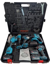 Set 5 scule GERMAN MEISTER, bormașină, flex, rotopercutor, impact si fierăstrău cu 2 acumulatori 128v 8Ah