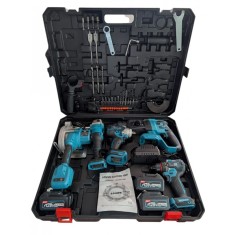 Set 5 scule GERMAN MEISTER, bormașină, flex, rotopercutor, impact si fierăstrău cu 2 acumulatori 128v 8Ah