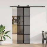 Ușă glisantă cu set feronerie neagră 76x205cm sticlă securizată