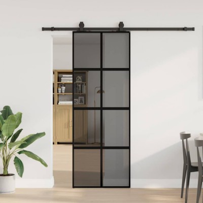 Ușă glisantă cu set feronerie neagră 76x205cm sticlă securizată foto