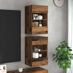 Comode de perete cu lumini LED pentru TV 2 buc. lemn vechi 40x30x60,5 cm