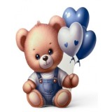 Figurină Ursuleț cu Baloane Inimă - Decor Botez Băiețel