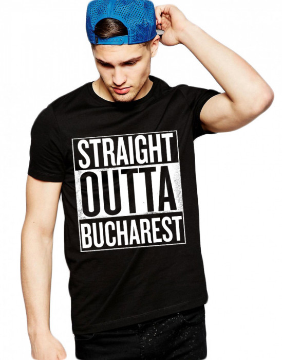 Tricou negru barbati - Straight Outta Bucuresti - 2XL