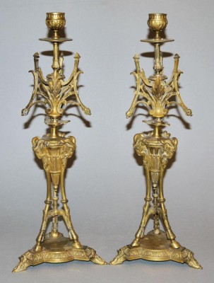 Pereche de sfesnice din bronz aurite, cca. 1880 foto