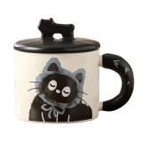 Cana din Ceramica, Cyrax, Model in Cutie pentru Cadou, Cana pentru Ceai, Cafea, Cana Retro Design Capac cu Figurina 3D, 9.5 x 8 x 8 cm, 360 ml, Bej, P