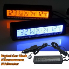 Ceas Cu Termometru Exterior-Interior Si Voltmetru Auto foto