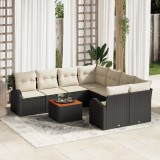 VidaXL Set Canapea Grădină vitaXL de 9 Piese cu Perne Negru Răchită Polimerică Acacia