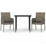 Set mobilier de gradina cu perne, 3 piese, negru/gri, poliratan
