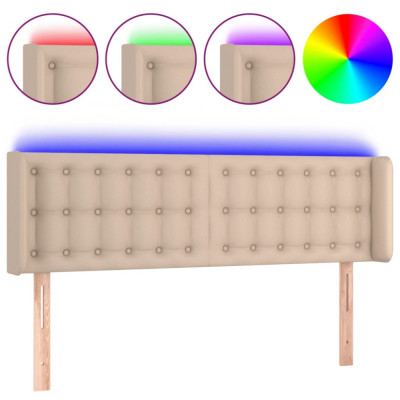 Tăblie de pat cu LED cappuccino 147x16x78/88 cm piele ecologică foto