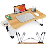 Masa plianta pentru laptop in culoarea lemnului cu spatiu pentru o cana si un sertar