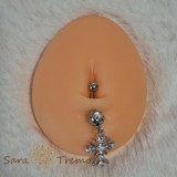 Piercing argintiu pentru buric cu cruciulita, mare - 5 cm, tija groasa